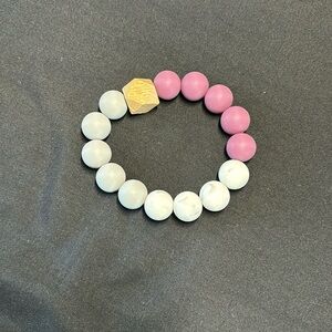 Marble grey and white Plum Beaded Bracelet with Wooden Accent